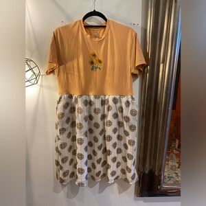 Sunflower Peach Tee Dress with Printed Skirt has Pockets!!